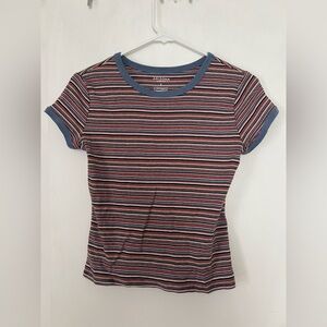 Arizona Jean Company Women's Short Sleeve Striped Tee - Blue and Red